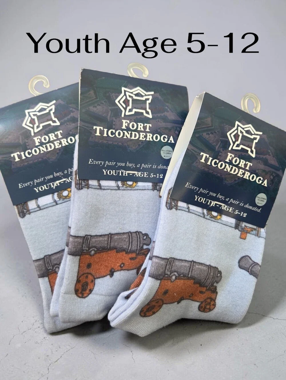 Lot of 3 pairs Fort Ticonderoga Socks youth age 5-12